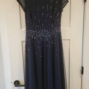 Vera Mont Cocktail Dress sparkling dark blue with lace and sequins